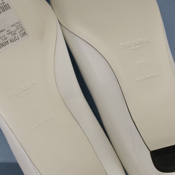 Prada Sculptural Twist Floral-Appliqued Ballerina Flats, White Polished Leather - Picture 7 of 12